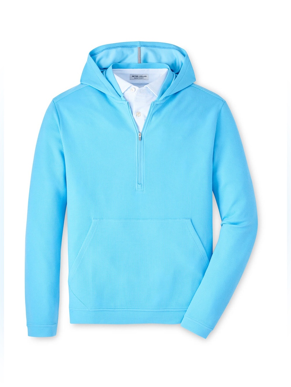 Peter Millar Grid Performance Half-Zip Hoodie Size XL Maya Blue NWT